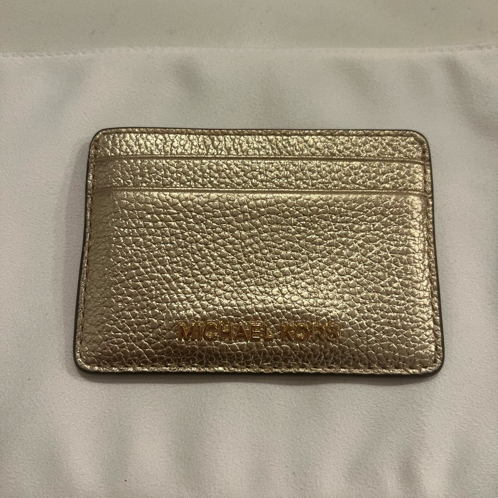 Michael Kors Metallic Gold Pebbled Leather Card Holder